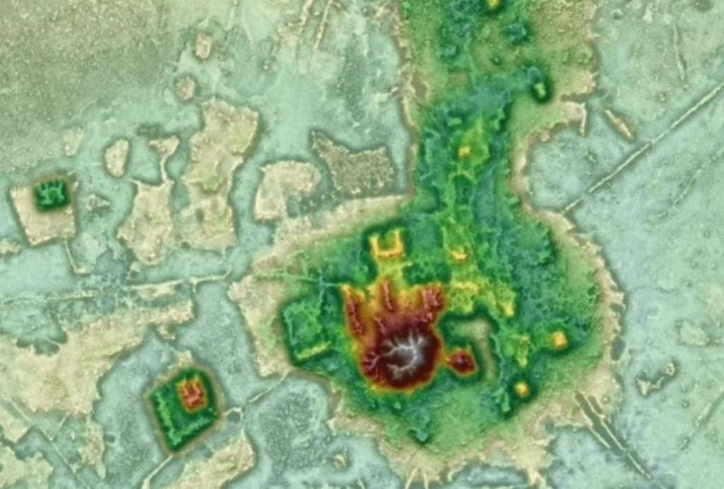 Áreas em vermelho indicam a localização das pirâmides na Bacia Amazônica boliviana Imagem: Revista Nature