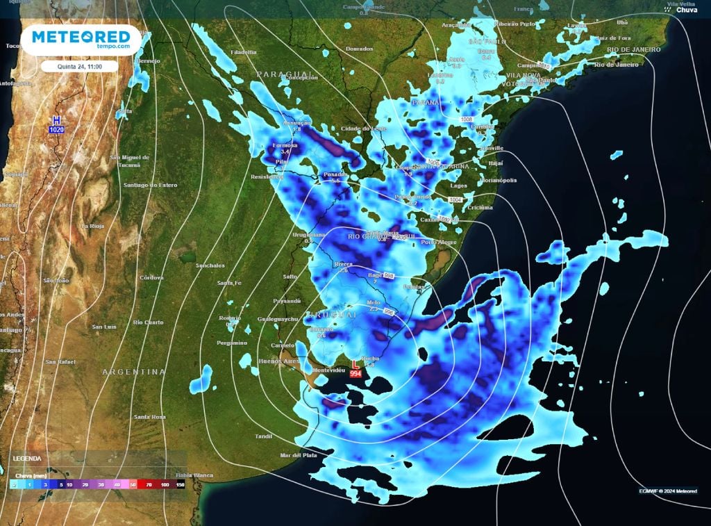 previsão, precipitação, Sul, ciclone extratropical