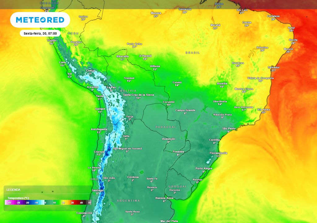 Previsão de temperaturas mínimas na sexta-feira.