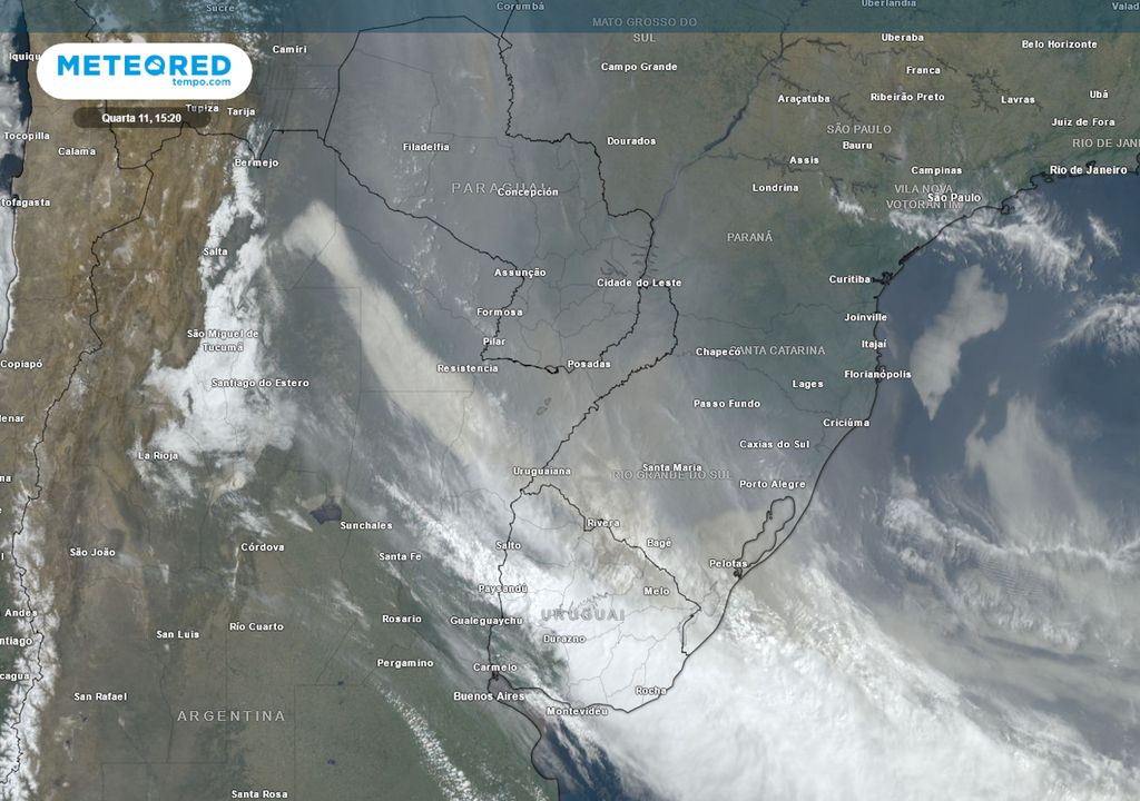 Imagem de satélite desta quarta-feira (11) durante a tarde.