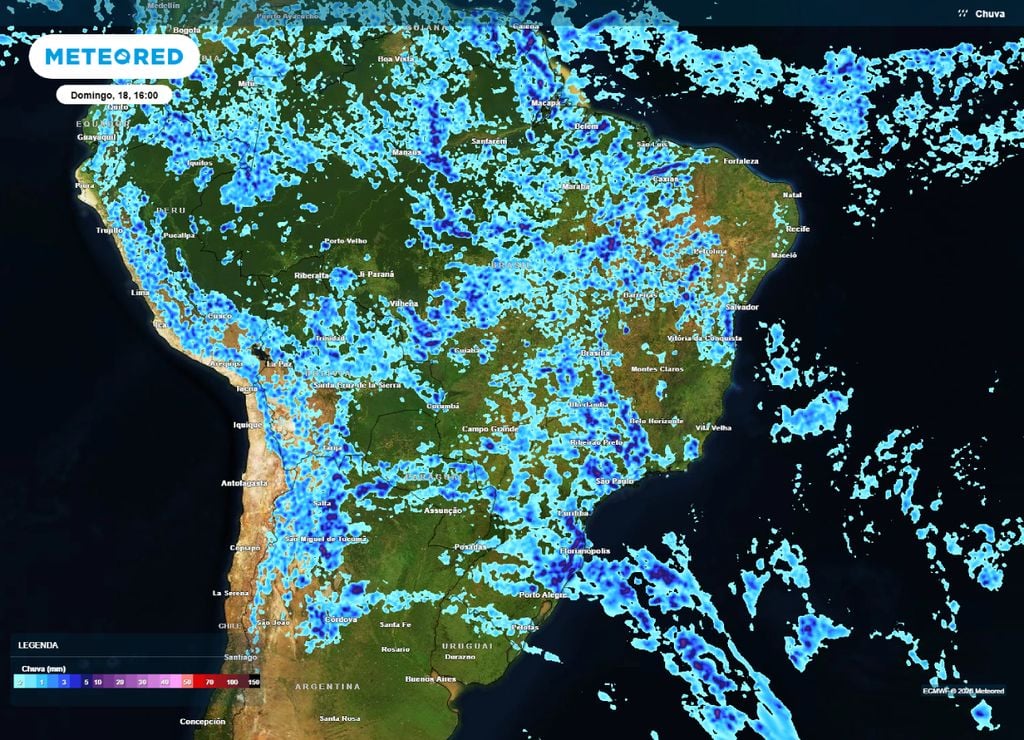 Previsão de chuva para a tarde deste domingo, 18 de janeiro.