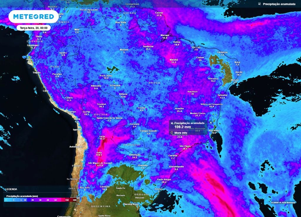 Previsão do acumulado até a segunda-feira, 19 de janeiro.