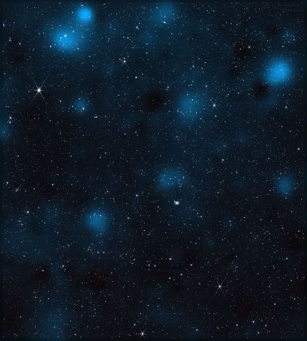 Esta impresionante imagen del telescopio espacial James Webb muestra casi 800,000 galaxias, con un mapa de materia oscura superpuesto en azul. Los científicos detectaron esta sustancia invisible observando cómo su gravedad afecta a la materia visible. Créditos: NASA/STScI/J. DePasquale/A. Pagan