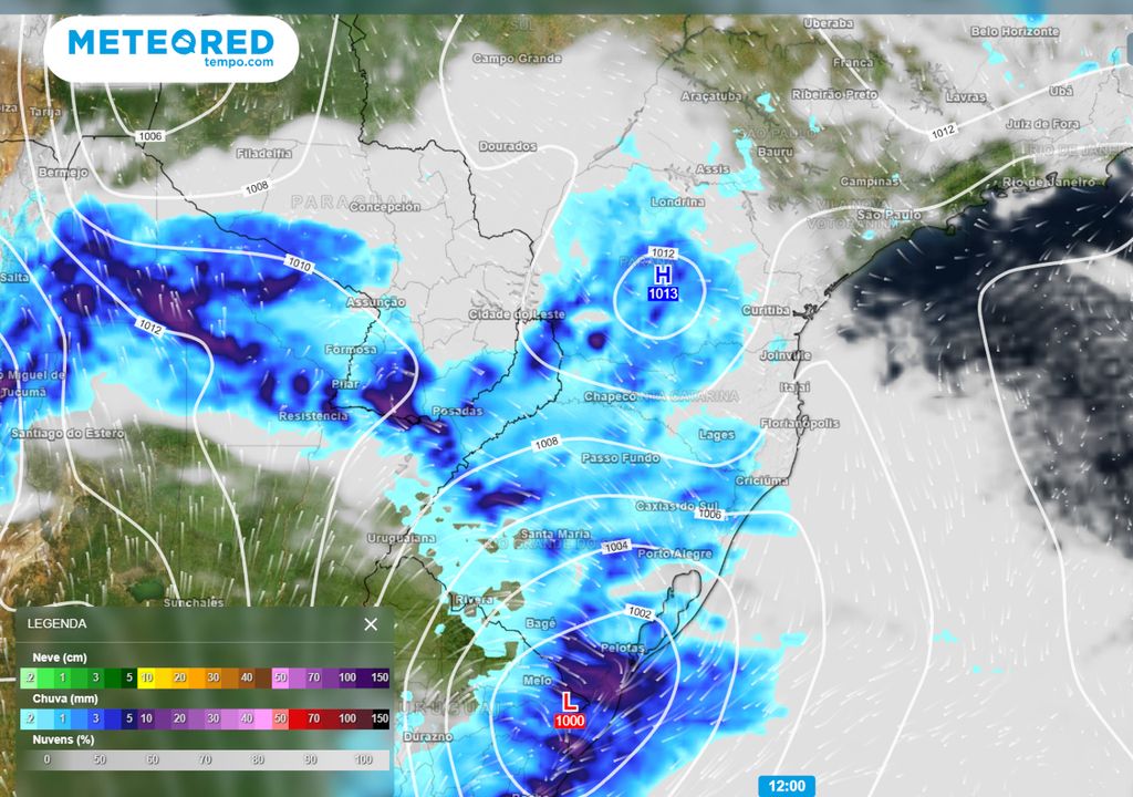 Previsão de chuva e nebulosidade durante o feriado de natal (25) para a região Sul