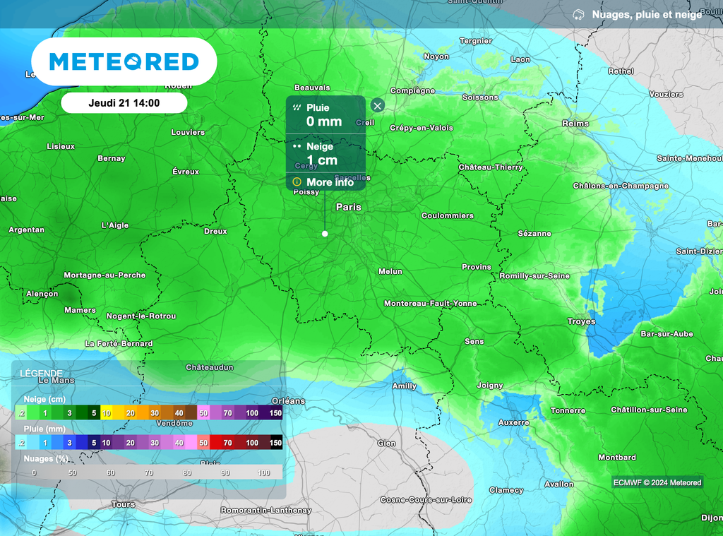 Neige sur toute la région à la mi-journée.