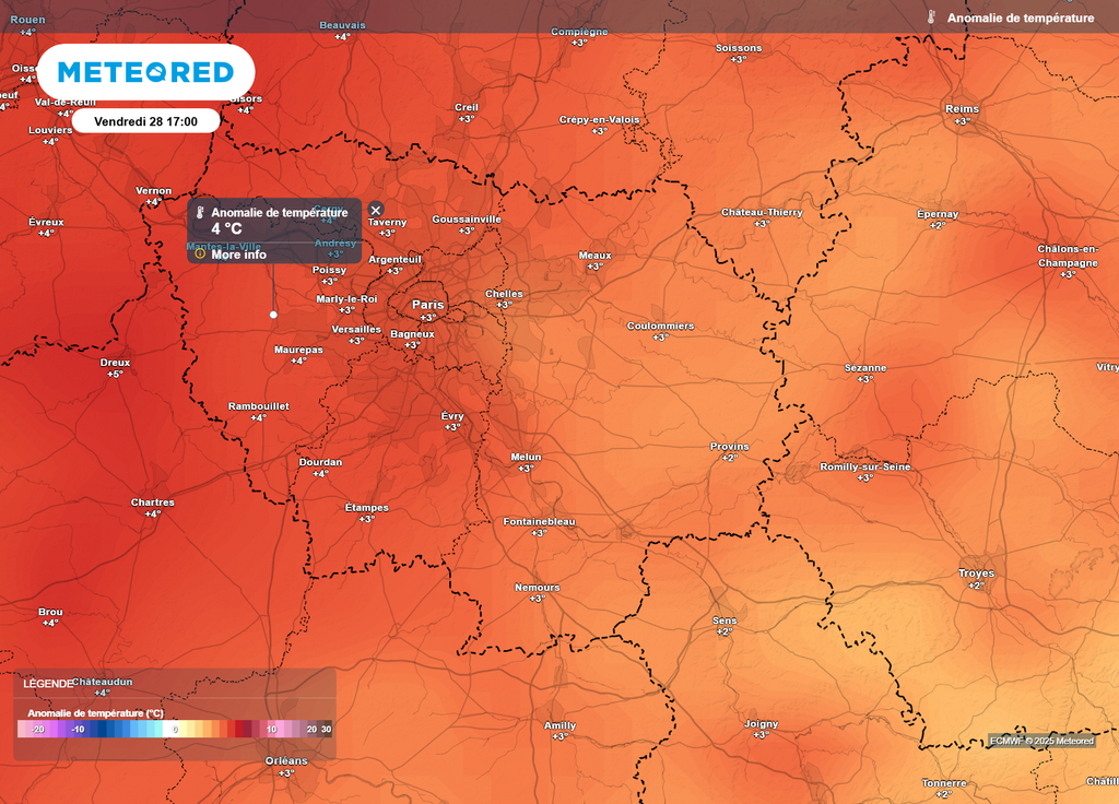 Anomalie de températures Paris Île-de-France vendredi après-midi Anomalie de températures Paris Île-de-France vendredi après-midi