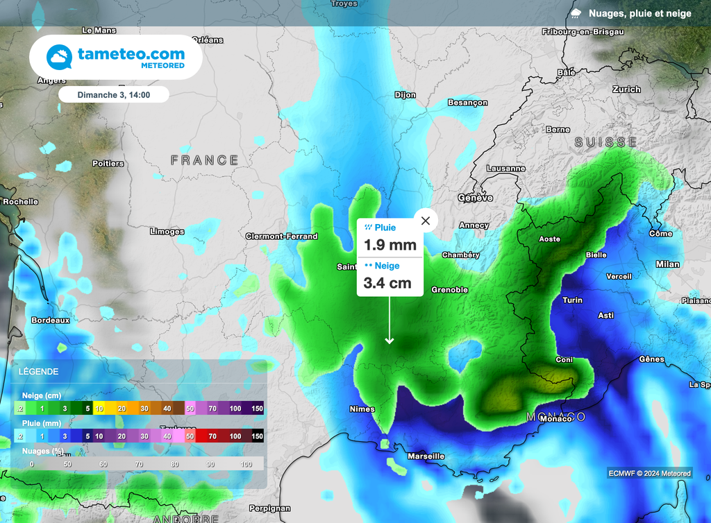 Des flocons pourront s'observer jusqu'à basse altitude en vallée du Rhône.