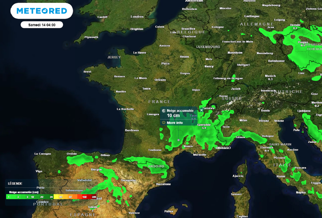 Avec la circulation d'un minimum dépressionnaire en Méditerranée, de nouvelles chutes de neige sont attendues en fin de semaine sur les reliefs de la moitié sud. Avec la circulation d'un minimum dépressionnaire en Méditerranée, de nouvelles chutes de neige sont attendues en fin de semaine sur les reliefs de la moitié sud.