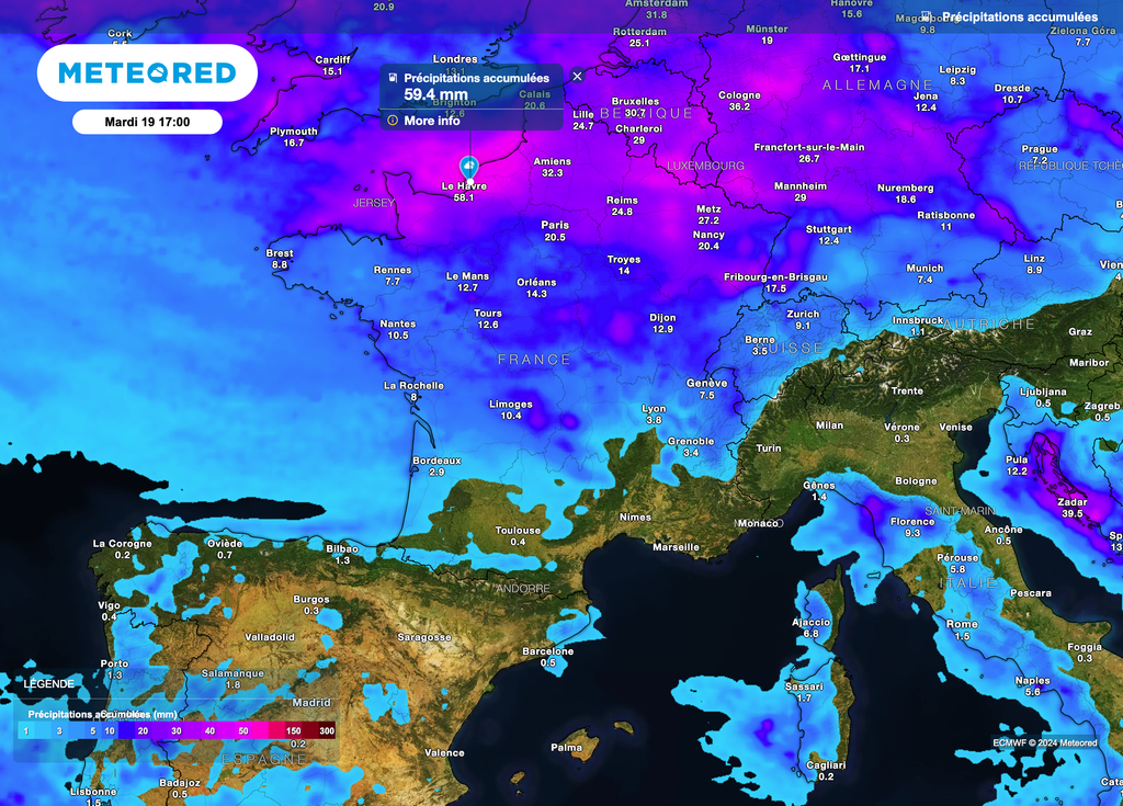 Beaucoup de pluie sur la moitié nord de la France d'ici mardi.