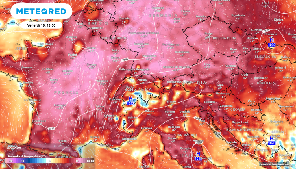 Caldo. Ecco la gigantesca ondata di calore che interesserà l'Europa centro-occidentale, fino alla Germania e al Nord Italia.