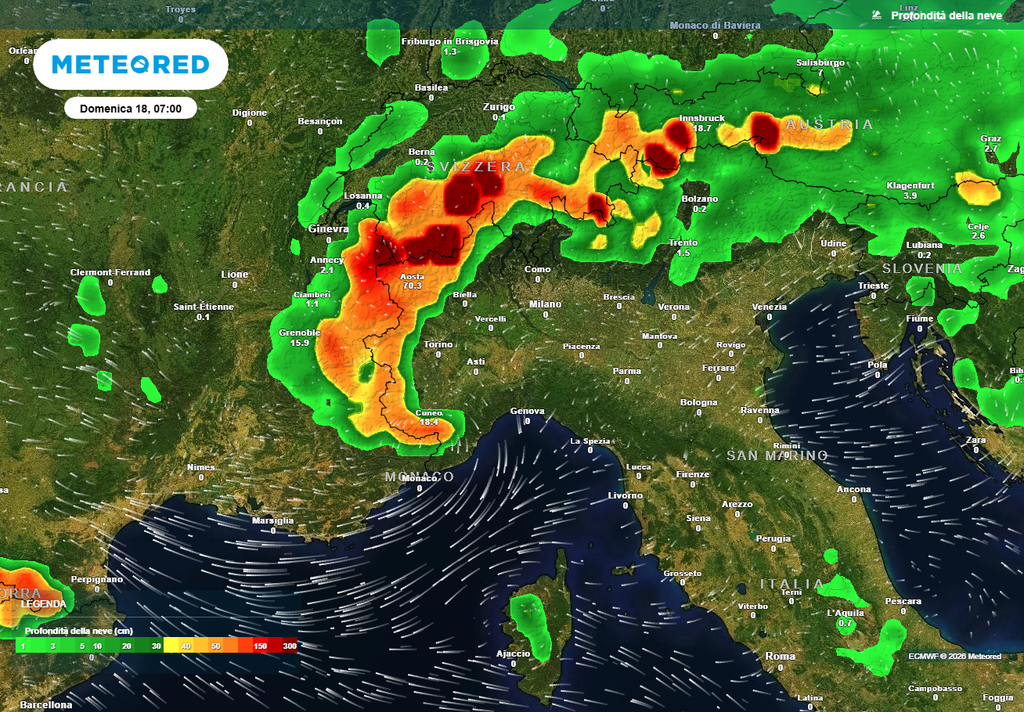 Neve fresca sulle Alpi, particolarmente quelle del settore occidentale