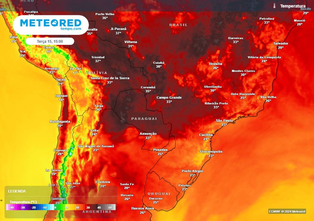 Previsão, temperatura máxima, terça-feira (15)
