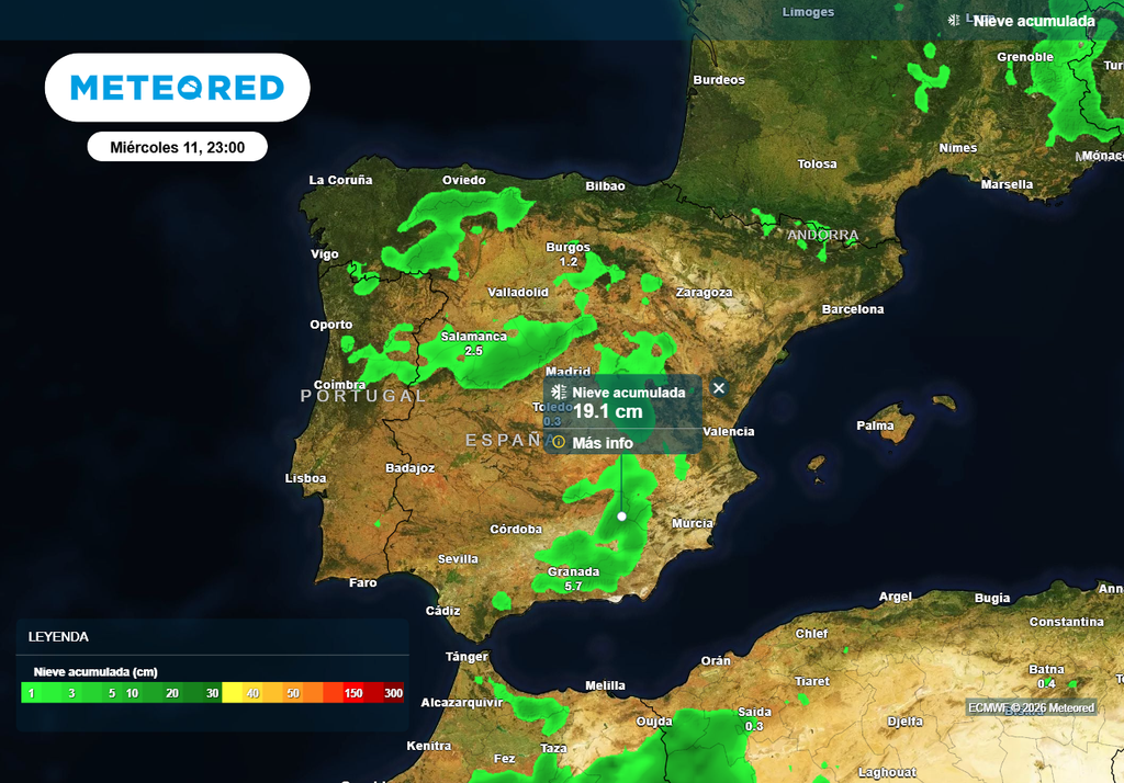 La dana dejará a su paso nevadas en varias zonas de la España peninsular, aunque su paso será rápido y eso hará que los espesores no sean muy considerables.