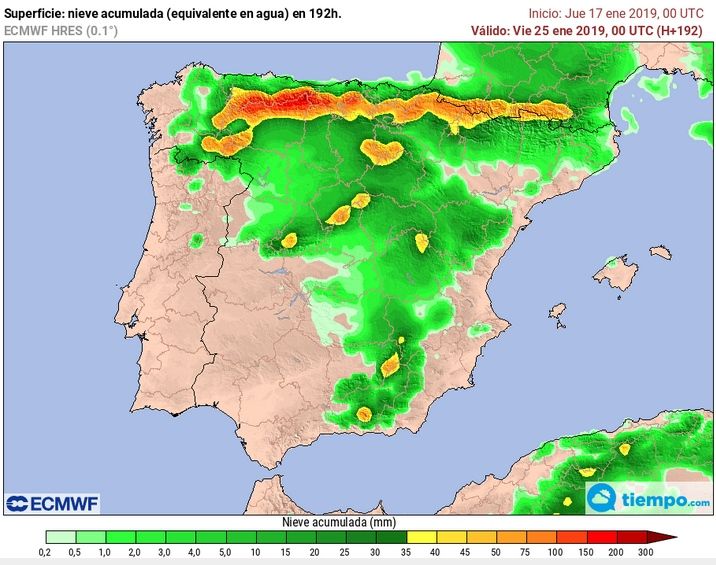 Precipitación acumulada en el episodio desde el 17/06 UTC-25/00 UTC de enero de 2019, según modelo IFS ECMWF. Precipitación acumulada en el episodio desde el 17/06 UTC-25/00 UTC de enero de 2019, según modelo IFS ECMWF.