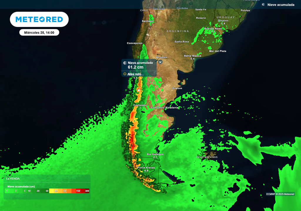 mapa de nieve acumulada.