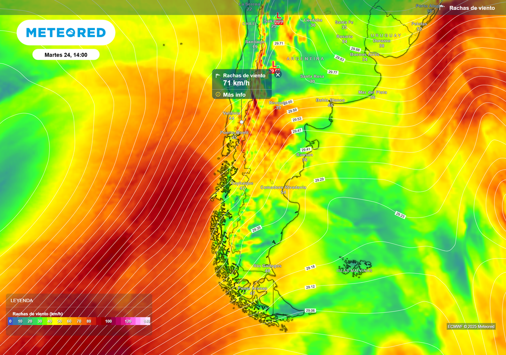 mapa de ráfagas de viento.