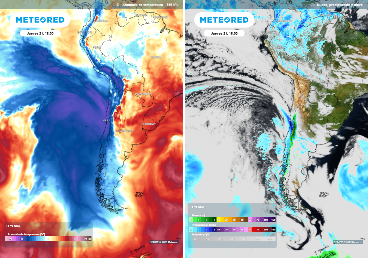 La gran extensión e intensidad de una masa de aire polar llevará nieve a sectores donde no es común recibirla.