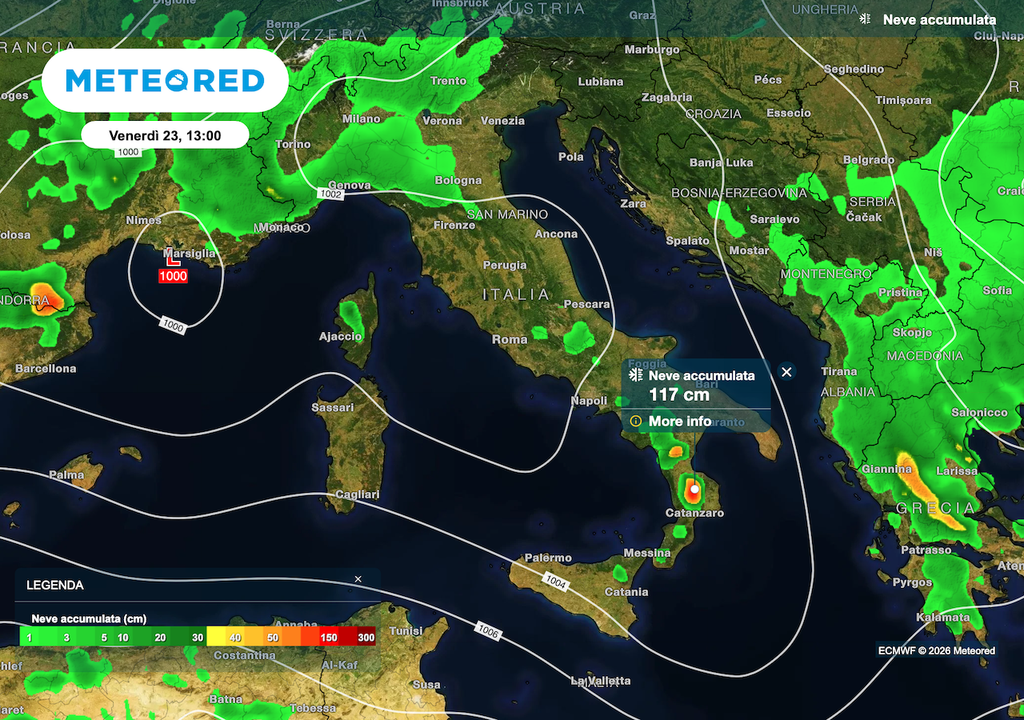 Nelle mappe ECMWF odierne spunta la neve in pianura fra il 22 e 23 gennaio 2026. Evento ancora incerto, ma val la pena di seguirlo.