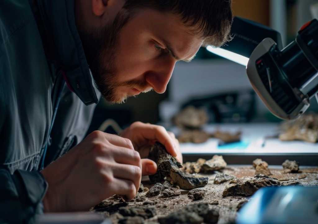 Pterosaur palaeontological analysis in the lab.