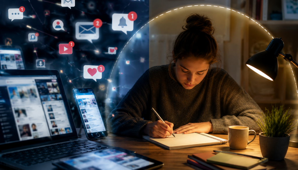 La escritura a mano favorece la concentración y el procesamiento profundo de la información, mientras las pantallas multiplican las distracciones digitales. La escritura a mano favorece la concentración y el procesamiento profundo de la información, mientras las pantallas multiplican las distracciones digitales.