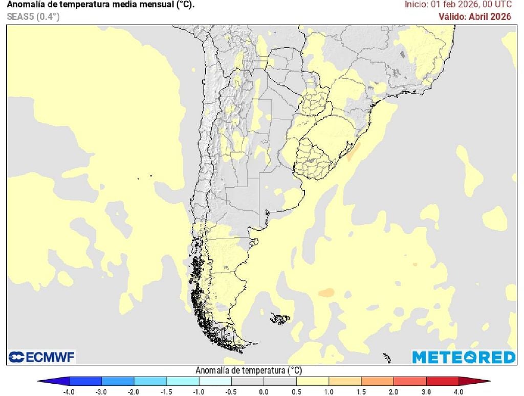 Temperatura media mensual en abril se comportaría en rangos esperados, como indican las proyecciones estacionales del modelo europeo.
