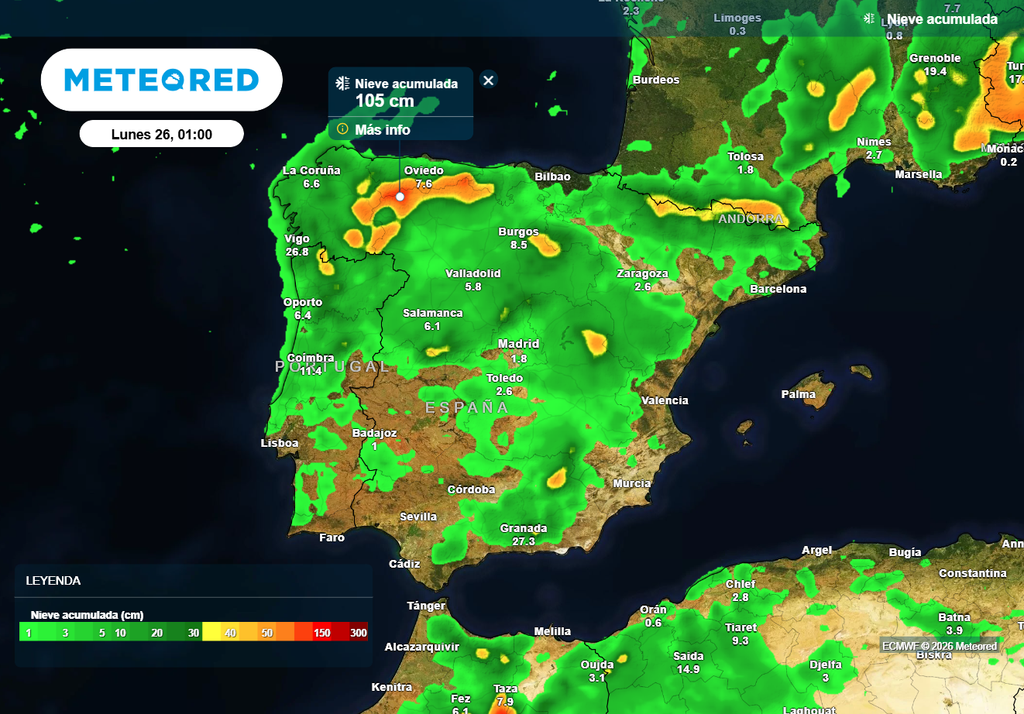 El modelo europeo contempla nevadas muy importantes en las principales cordilleras, y que acabarán llegando a cotas bajas entre el viernes y el sábado.
