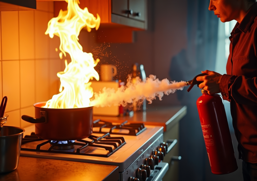 Handeln rettet Leben, Fettbrand, Küche Handeln rettet Leben, Fettbrand, Küche