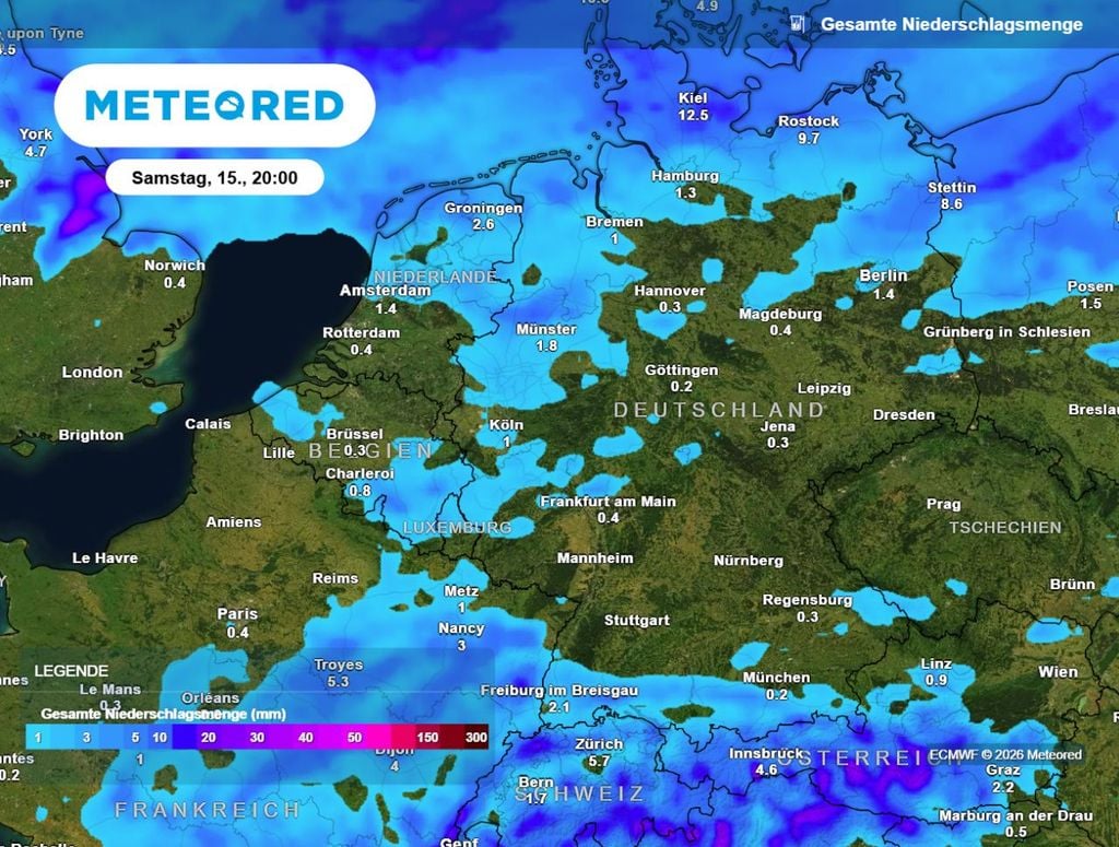 Die Regensummen bis Samstag sind weiterhin verschwindend gering. Vielfach bleibt es sogar komplett trocken.
