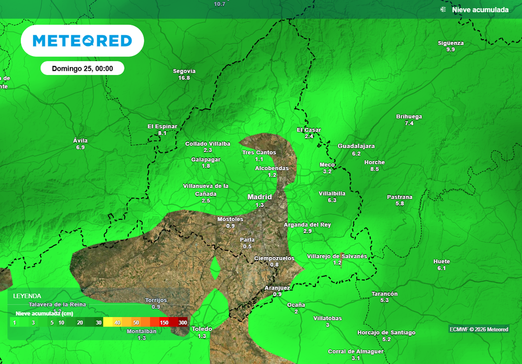 Las nevadas afectarán a buena parte de la comunidad, aunque en el centro serían bastante anecdóticas.
