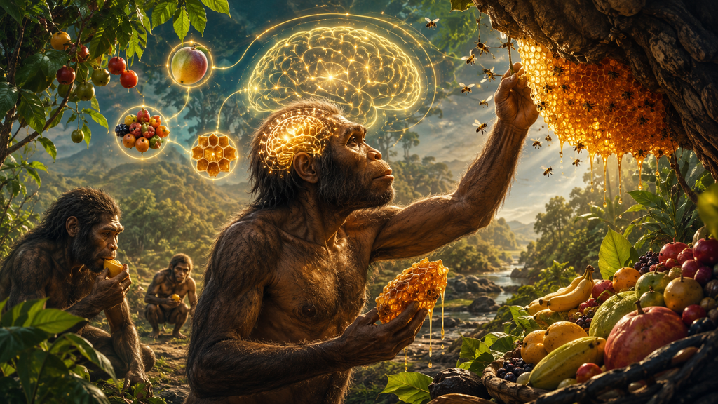 Frutas y miel pudieron aportar una fuente clave de glucosa y energía para nuestros antepasados, favoreciendo las crecientes demandas del cerebro durante la evolución humana. Frutas y miel pudieron aportar una fuente clave de glucosa y energía para nuestros antepasados, favoreciendo las crecientes demandas del cerebro durante la evolución humana.