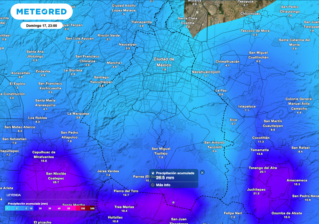 Lluvia acumulada CDMX 17 de agosto