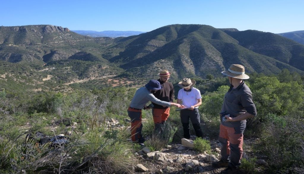 El equipo del CIDE revisa el plan de muestreo en el Parque Natural de Sot de Chera-Chera, Valencia. / Alejandro Muñoz.