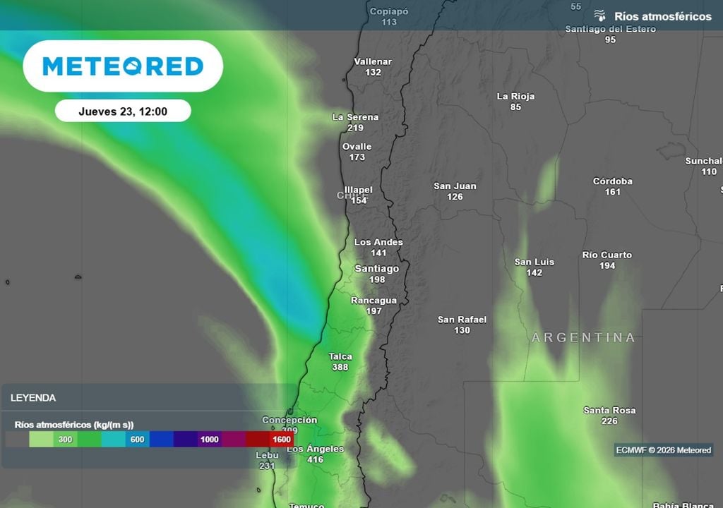 ECMWF El jueves las lluvias también estarán reforzadas por un río atmosférico, así lo indica el modelo europeo.