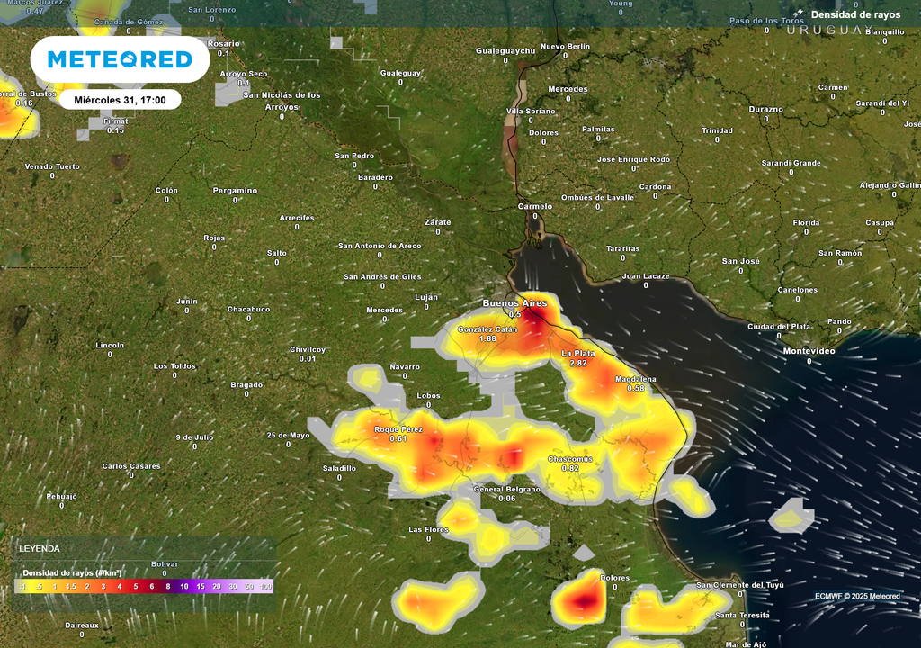 Densidad de rayos Miércoles 31 de diciembre 17 h Densidad de rayos Miércoles 31 de diciembre 17 h