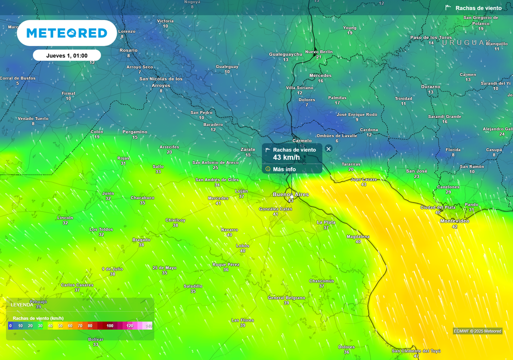 Ráfagas de viento Jueves 1 de enero a la 1 h Ráfagas de viento Jueves 1 de enero a la 1 h