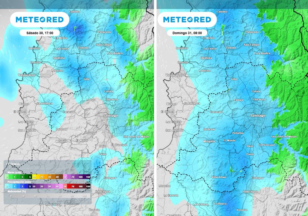 mapa de nubes, precipitación y nieve - ECMWF