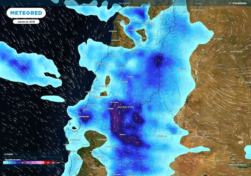 Se espera que el jueves las precipitaciones se concentren en el Maule, Ñuble y Biobío.