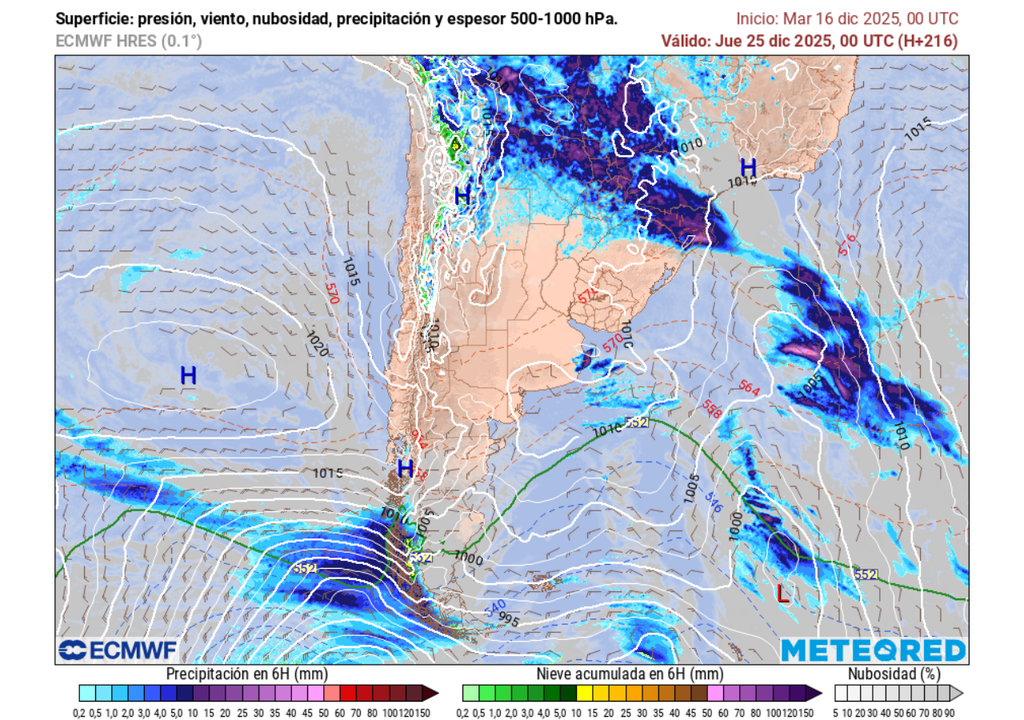 Pronóstico Noche Buena y Navidad 2025 en Chile, Meteored Precipitación (mm) para la noche del miércoles 24 de diciembre 2025 en Chile.