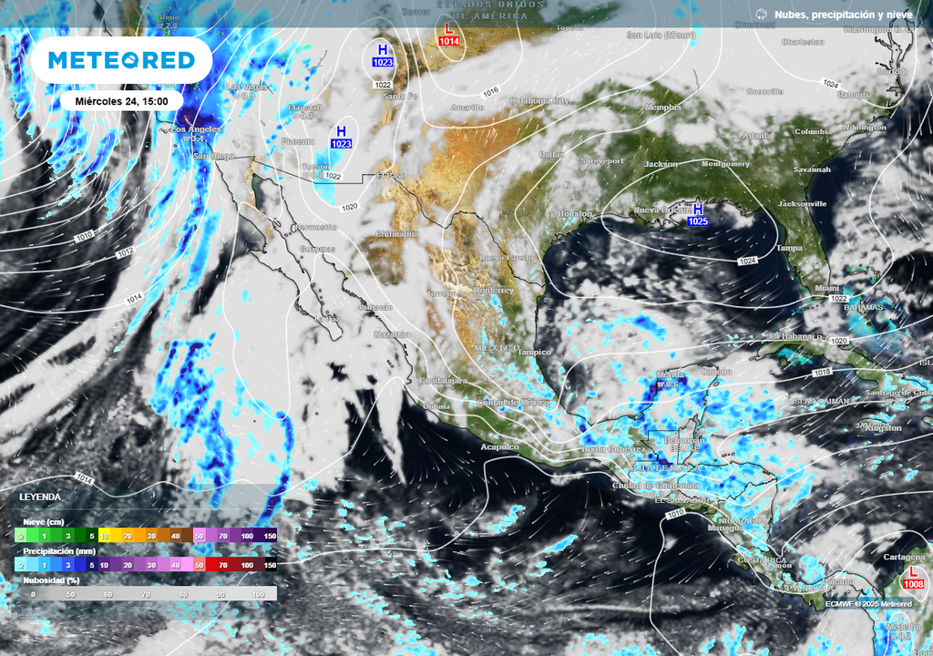 Pronóstico de nubosidad, lluvias y presión atmosférica