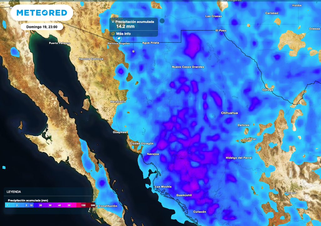 Los acumulados de lluvias más importantes serán al este y centro del estado de Sonora. Los acumulados de lluvias más importantes serán al este y centro del estado de Sonora.