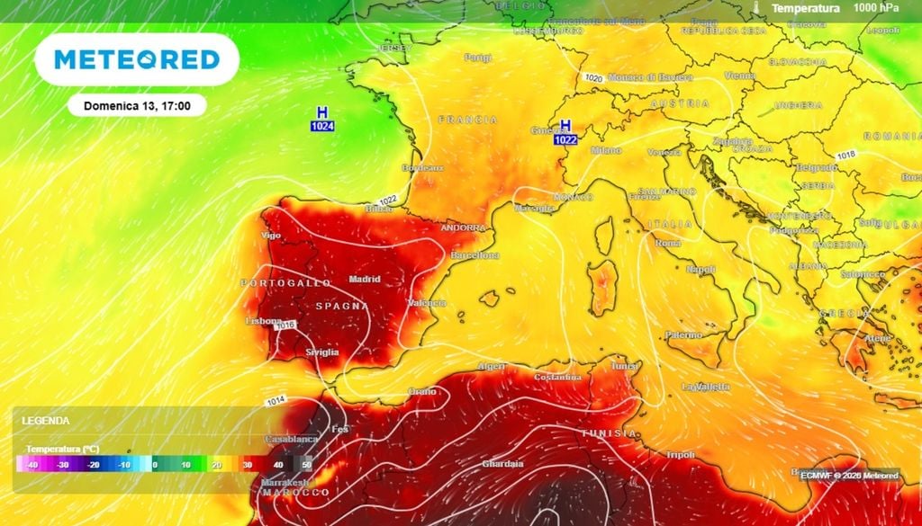 L'ennesimo rialzo delle temperature, dovuto a una risalita di aria calda dal Nord Africa, già nel fine settimana interesserà la penisola iberica e, nel corso dei giorni successivi, tenderà a traslare verso l'est. ECMWF-MeteoRed