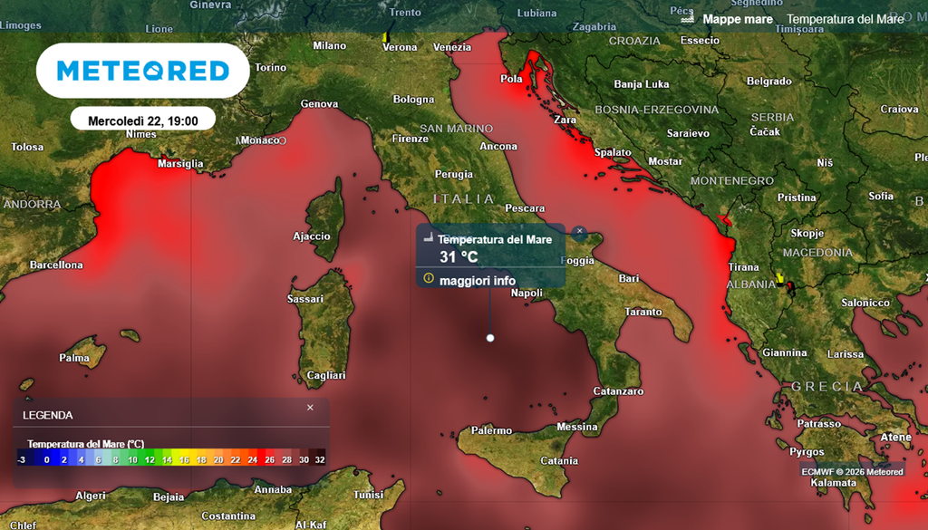 mediterraneo caldo Le temperature del mar Mediterraneo superano i 30°C in questi giorni: sono valori assolutamente fuori dalla norma.