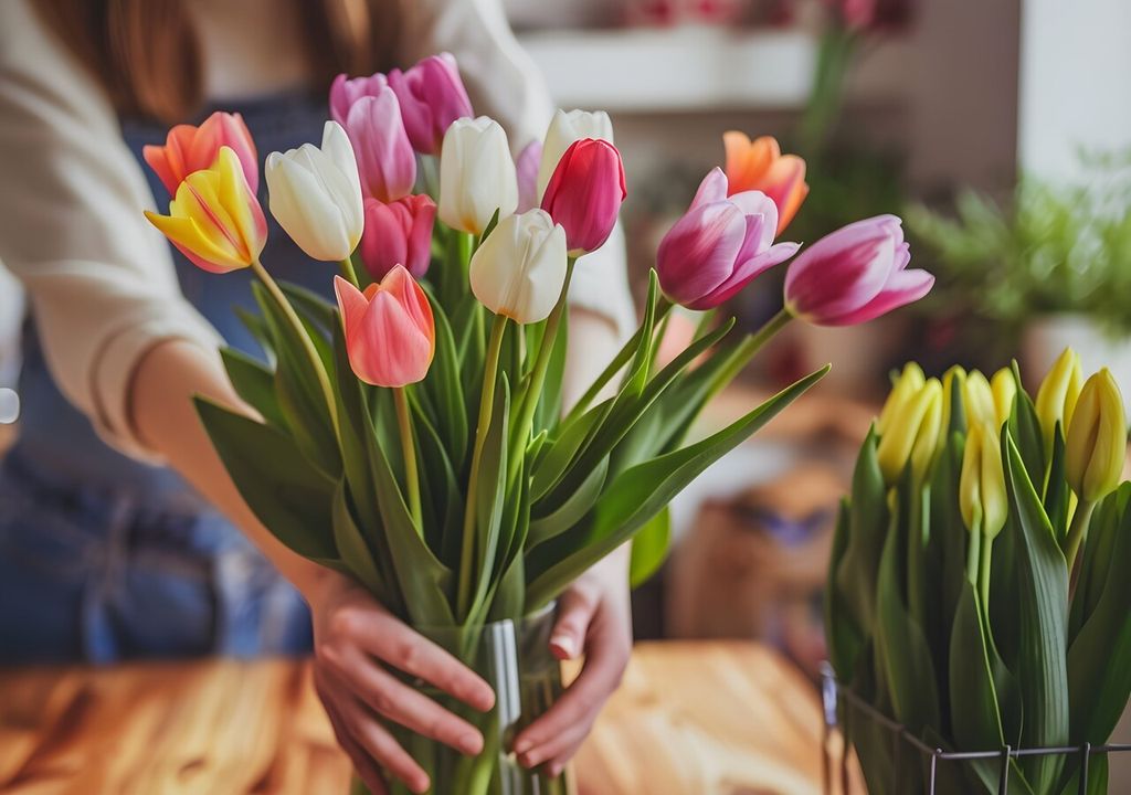 Anche i tulipani si prestano per creare suggestivi mazzi di fiore fai-da-te