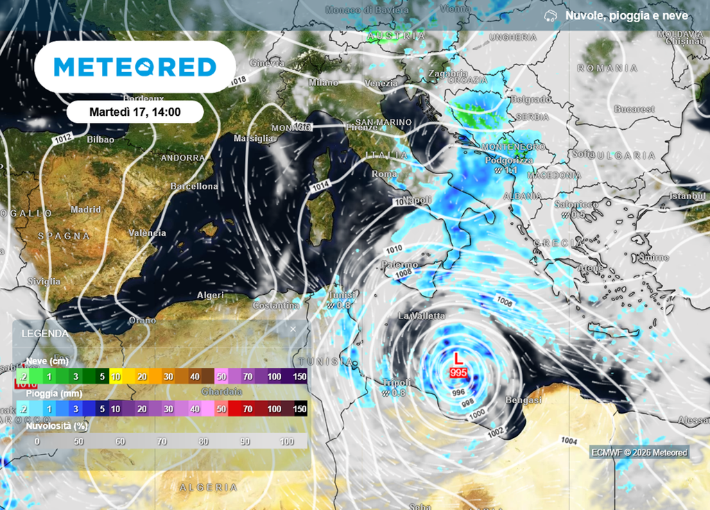 La posizione del vortice Jolina questa mattina.