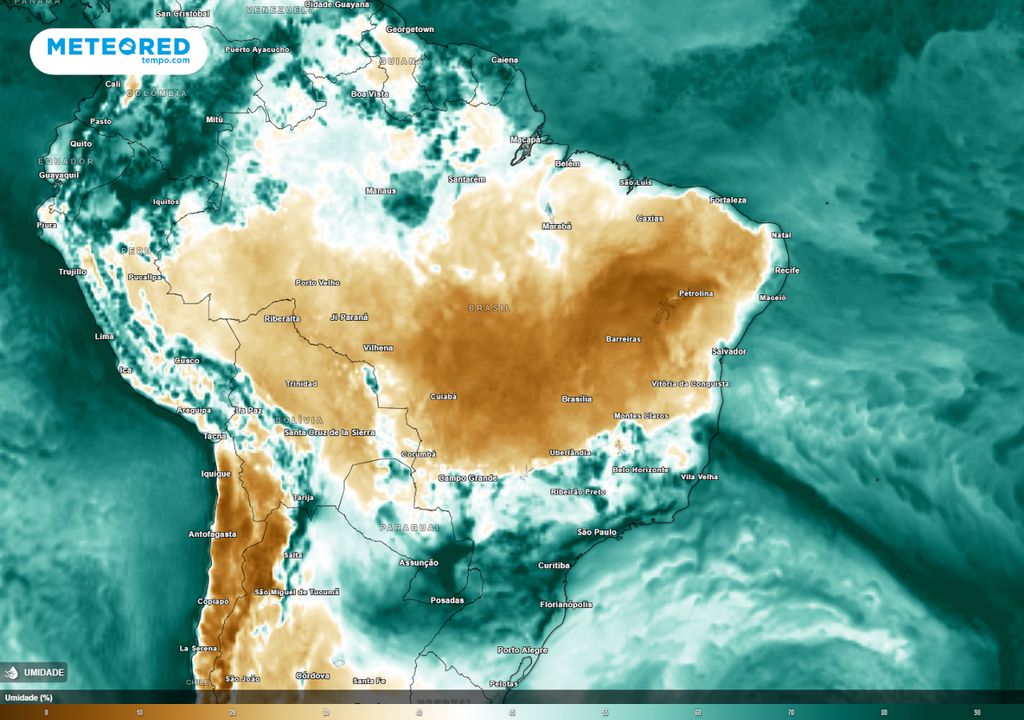 Previsão de umidade relativa para a tarde de quinta-feira (19). Previsão de umidade relativa para a tarde de quinta-feira (19).