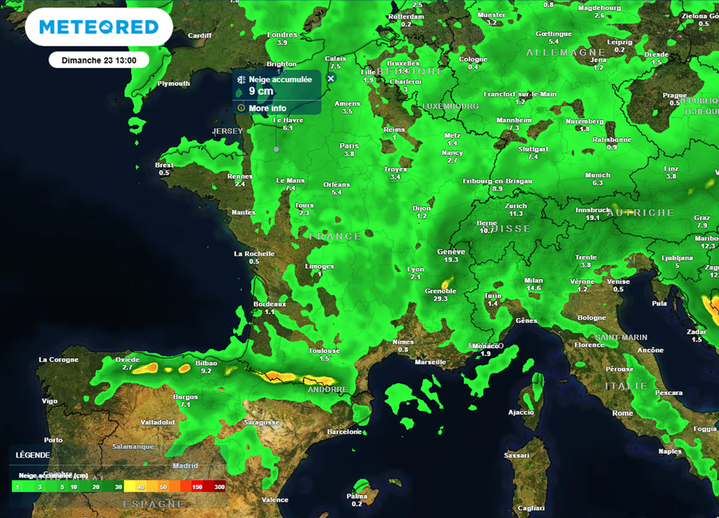 Les cumuls de neige seront parfois importants en montagne, nettement plus modestes en plaine.