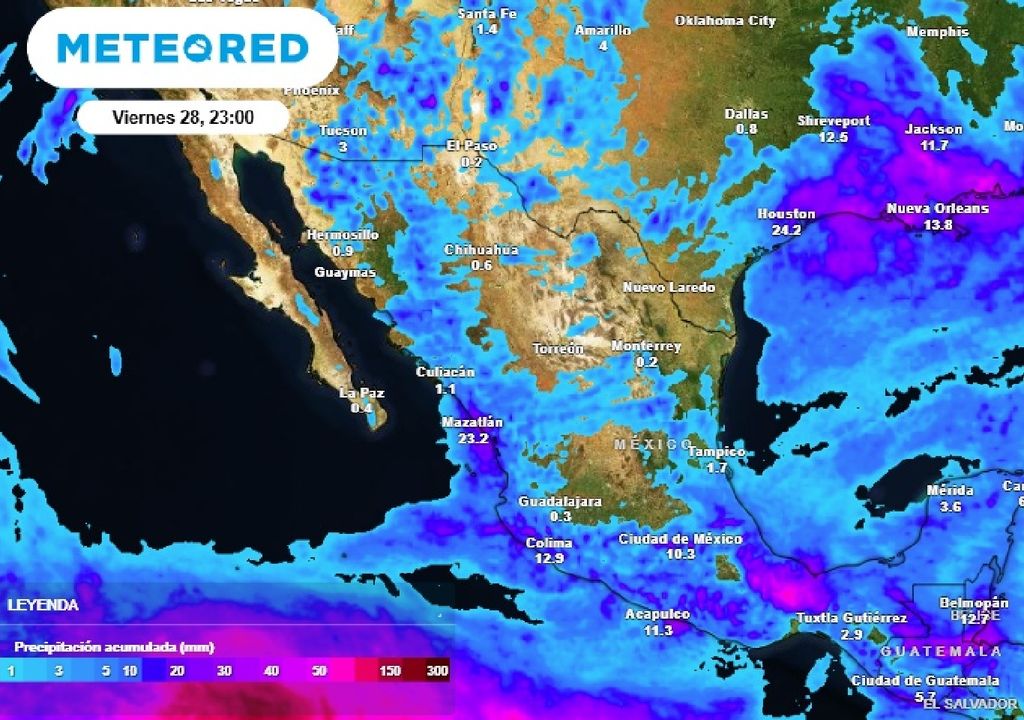 Los principales acumulados de lluvia se esperan sobre la vertiente del Golfo de México, Pacífico y Península de Yucatán. Los principales acumulados de lluvia se esperan sobre la vertiente del Golfo de México, Pacífico y Península de Yucatán.
