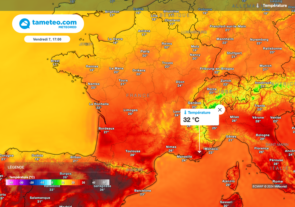 Fortes chaleurs dans le sud de la France vendredi après-midi.