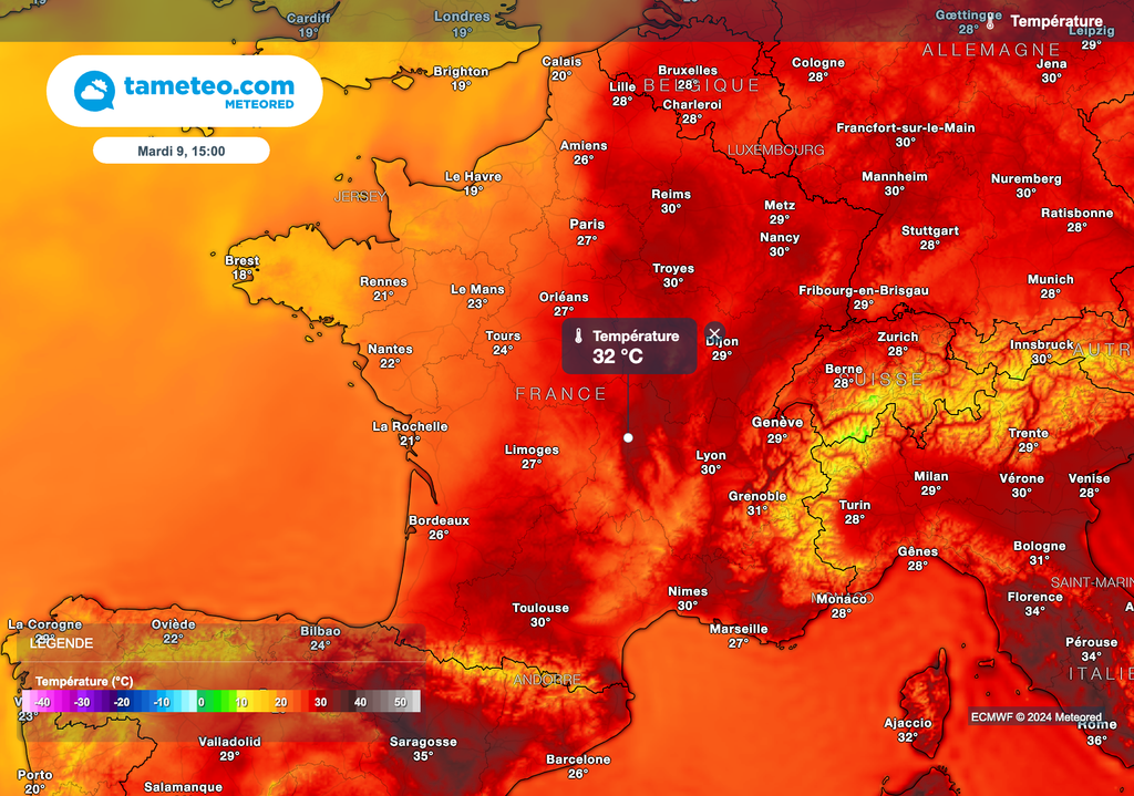 18°C à Brest, des pointes à près de 35 degrés dans le sud-est ! 18°C à Brest, des pointes à près de 35 degrés dans le sud-est !