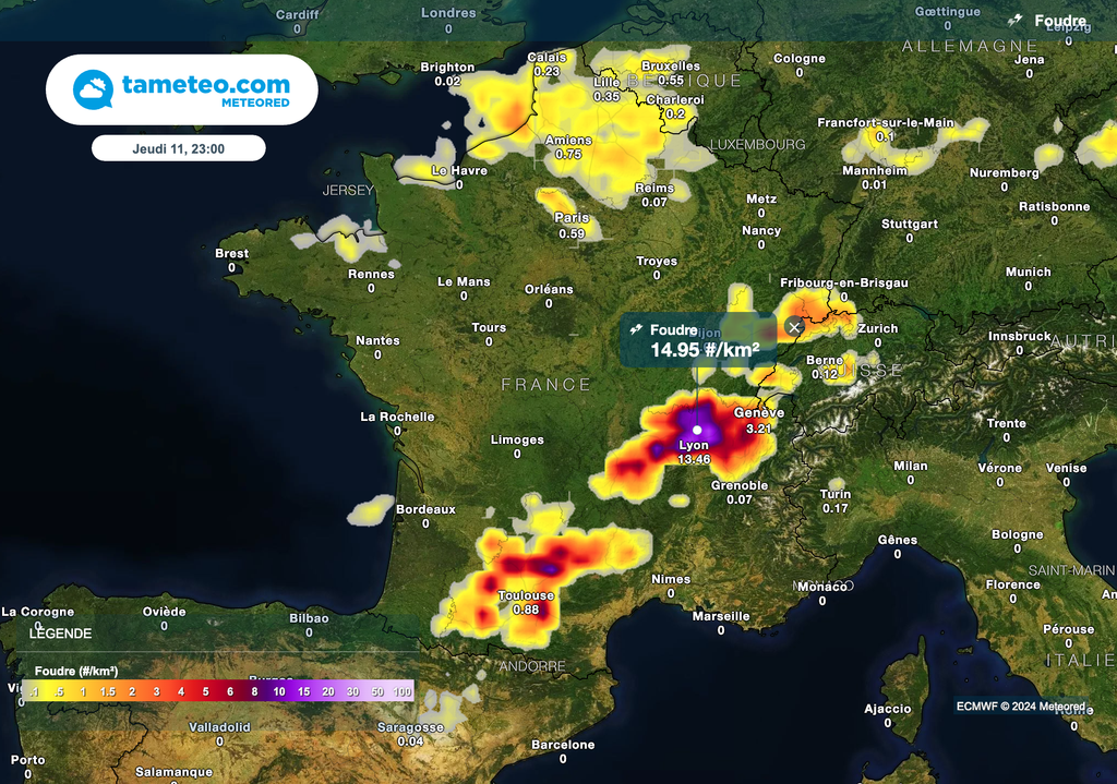 Des orages parfois violents attendus dans la nuit de jeudi à vendredi en France. Des orages parfois violents attendus dans la nuit de jeudi à vendredi en France.